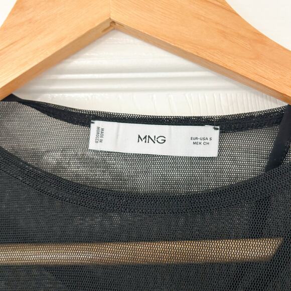 Mango Black Sheer Mesh Long Sleeve Bra Top Semi Transparent Shirt Size Small EUC - Picture 6 of 7
